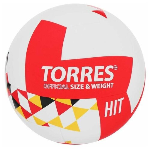 фото Torres мяч волейбольный torres hit, размер 5, синтетическая кожа (пу), клееный, бутиловая камера, цвет белый/красный/мультколор