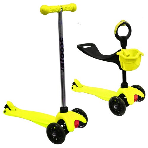 фото Самокат "scooter" 3 в1 (желтый, свет, тормоз, сиденье, до 25 кг) dy-418b