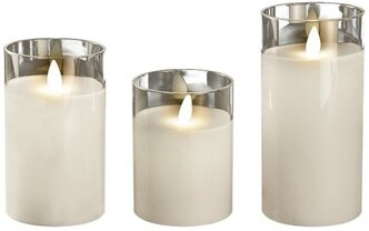 Подарочный набор из 3-х светодиодных восковых LED свечей в стекле ФАZА (10 см + 12.5 см + 15 см) с пультом ДУ CL7-SET3-wh (компл. 3-х свечей, белый)