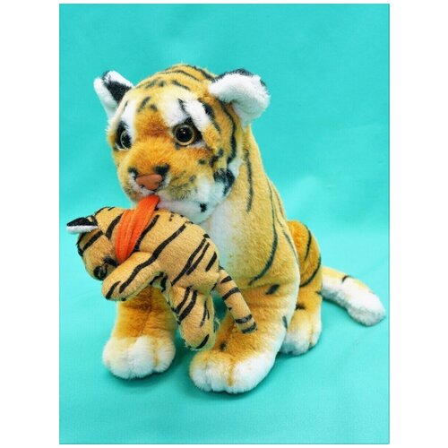 Мягкая игрушка Тигр с детенышем 23 см. мягкая игрушка тигр в шапке с бубенчиком сумочка для конфет тигр игрушка тигр символ 2022 года 38 см