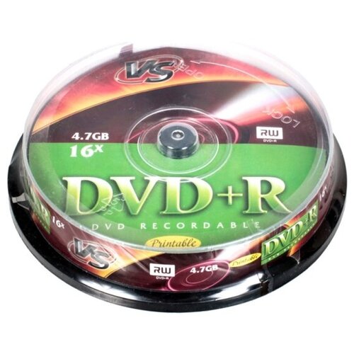 Диск VS DVD+R 4, 7 GB 16x CB/10 Ink Print диск dvd r verbatim 4 7 gb 16x 43547 64730