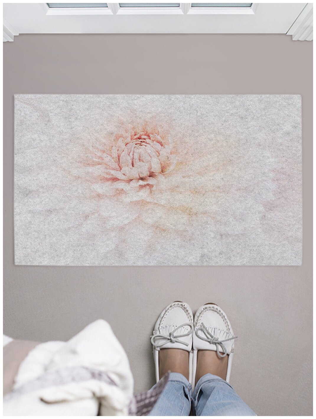 Придверный коврик в прихожую JoyArty "Прикоснись к цветку" для обуви, на резиновой основе, 75x45 см