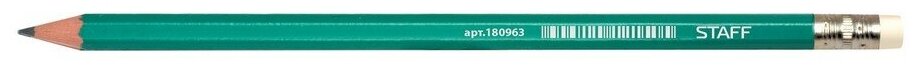 Карандаш ч/гр STAFF эконом, НВ, пластиковый, зеленый корпус, с резинкой, заточ, 180963