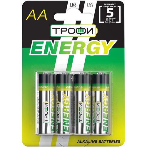 Батарейка ТРОФИ ENERGY LR6, в упаковке: 4 шт. элемент питания lr6 аа алкалиновый бл 12шт lr6 12s energy трофи