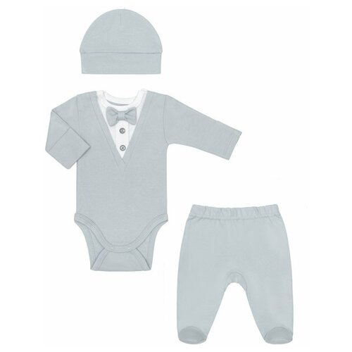 фото Комплект одежды patrino детский, ползунки и боди и шапка и комбинезон, нарядный стиль, размер 36, серый