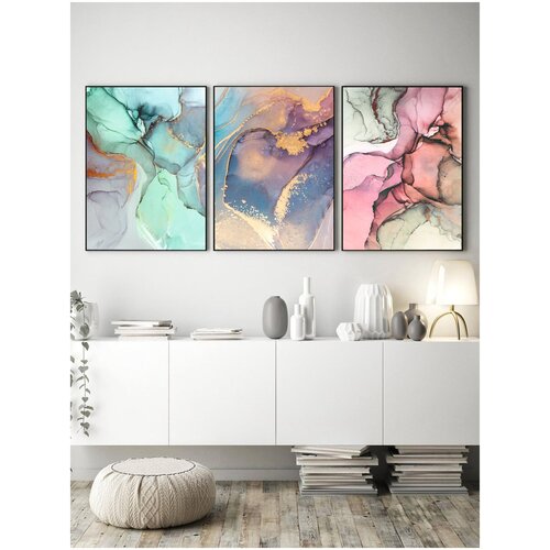 фото Набор из 3х интерьерных постеров 40 см х 30 см - "мраморная абстракция home poster