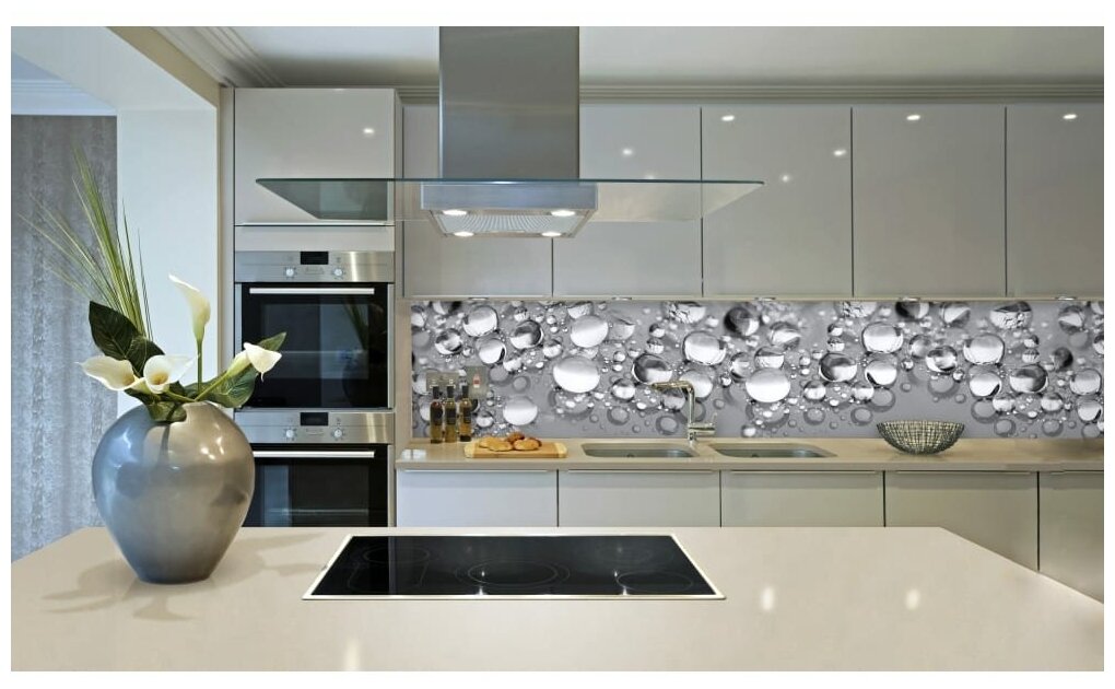 Кухонный фартук ABS/Cтеновая панель с уф-печатью серебряные капли 4000х600х1,5 мм - фотография № 1