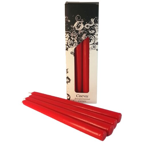 Мир свечей, Свеча коническая 25см красная 4шт