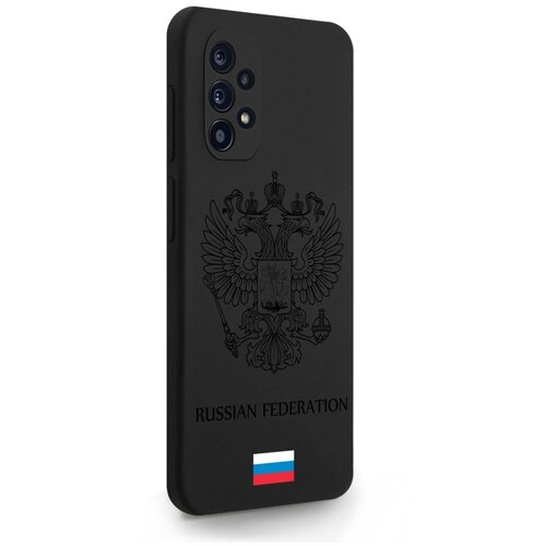Черный силиконовый чехол MustHaveCase для Samsung Galaxy A32 Черный лаковый Герб Россия для Самсунг Галакси A32
