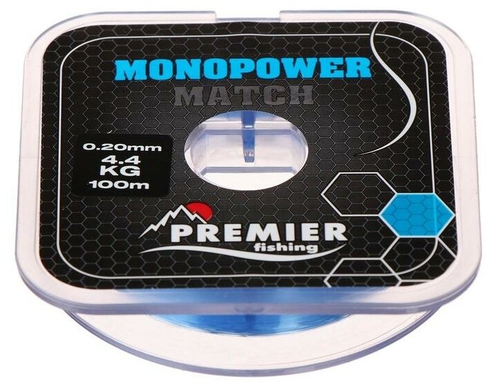 Леска Preмier fishing MONOPOWER мatch, диаметр 0.2 мм, тест 4.4 кг, 100 м, голубая