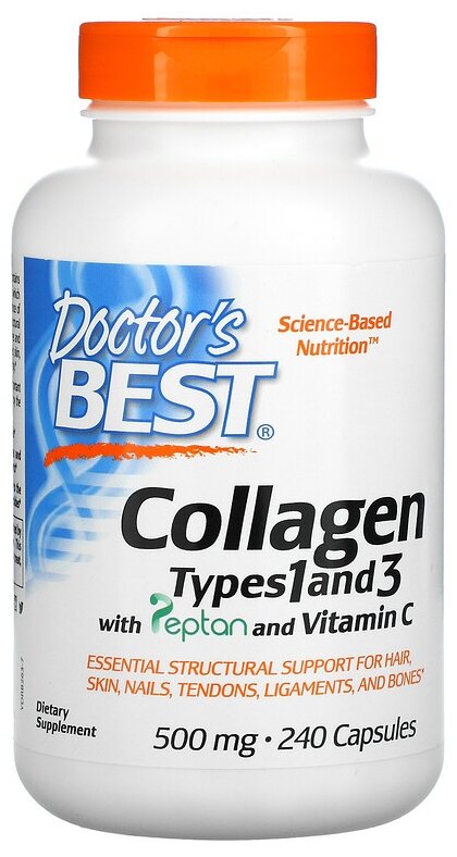 Doctor's Best Collagen Types 1 and 3 with Vitamin C капс., 500 мг, 242 г, 240 шт.