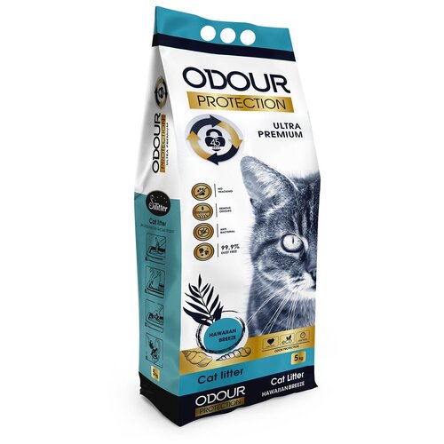 Наполнитель ODOUR Protection комкующийся, 5кг, гавайский бриз