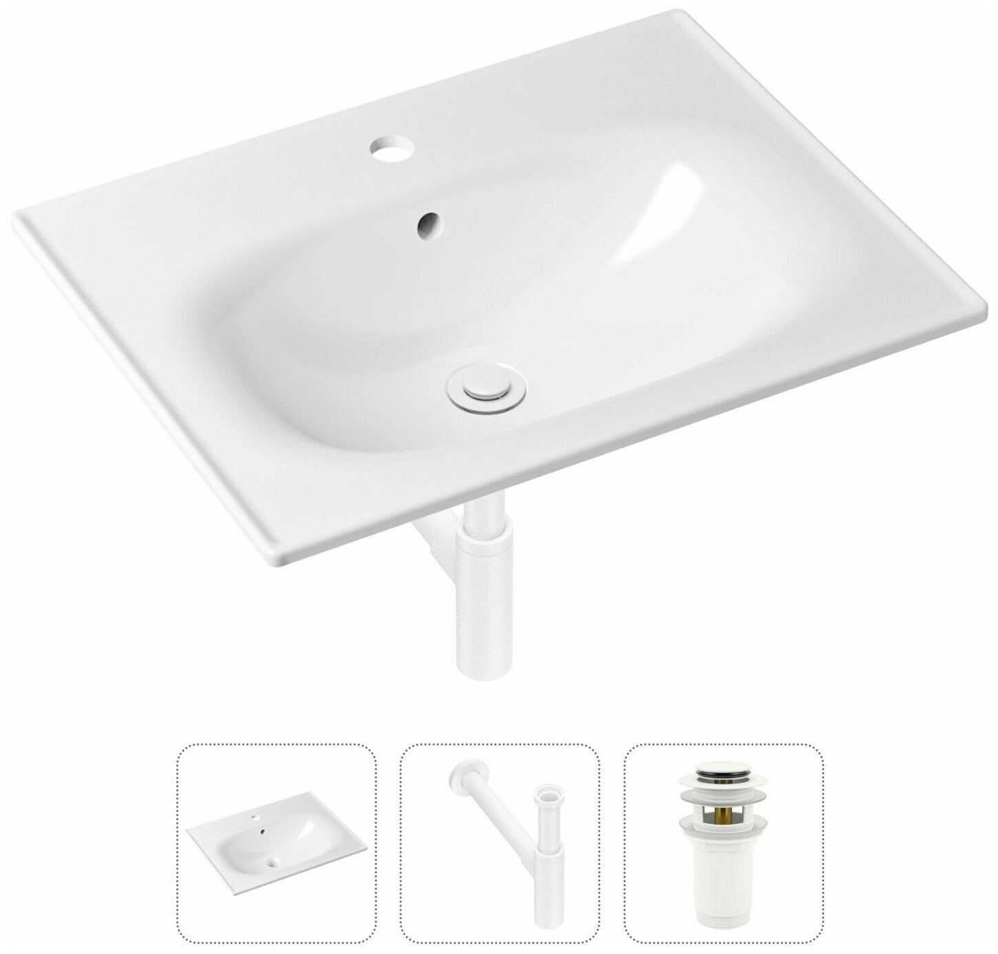 Врезная раковина в ванную Lavinia Boho Bathroom Sink 21520475 в комплекте 3 в 1: умывальник белый, донный клапан и сифон в цвете матовый белый