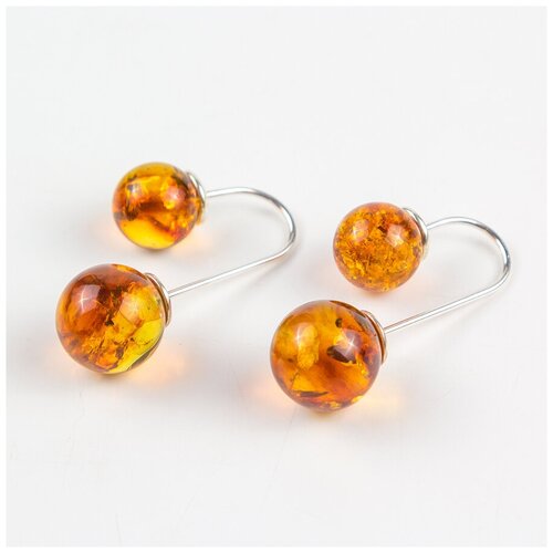 Серьги пусеты Amberprofi, серебро, 925 проба, янтарь