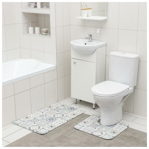 Набор ковриков для ванной и туалета SAVANNA «Мозаика», 2 шт: 50×80 см, 40×50 см