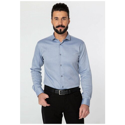 фото Рубашка мужская длинный рукав greg 313/131/8676/z, полуприталенный силуэт / regular fit, цвет серый, рост 174-184, размер ворота 44