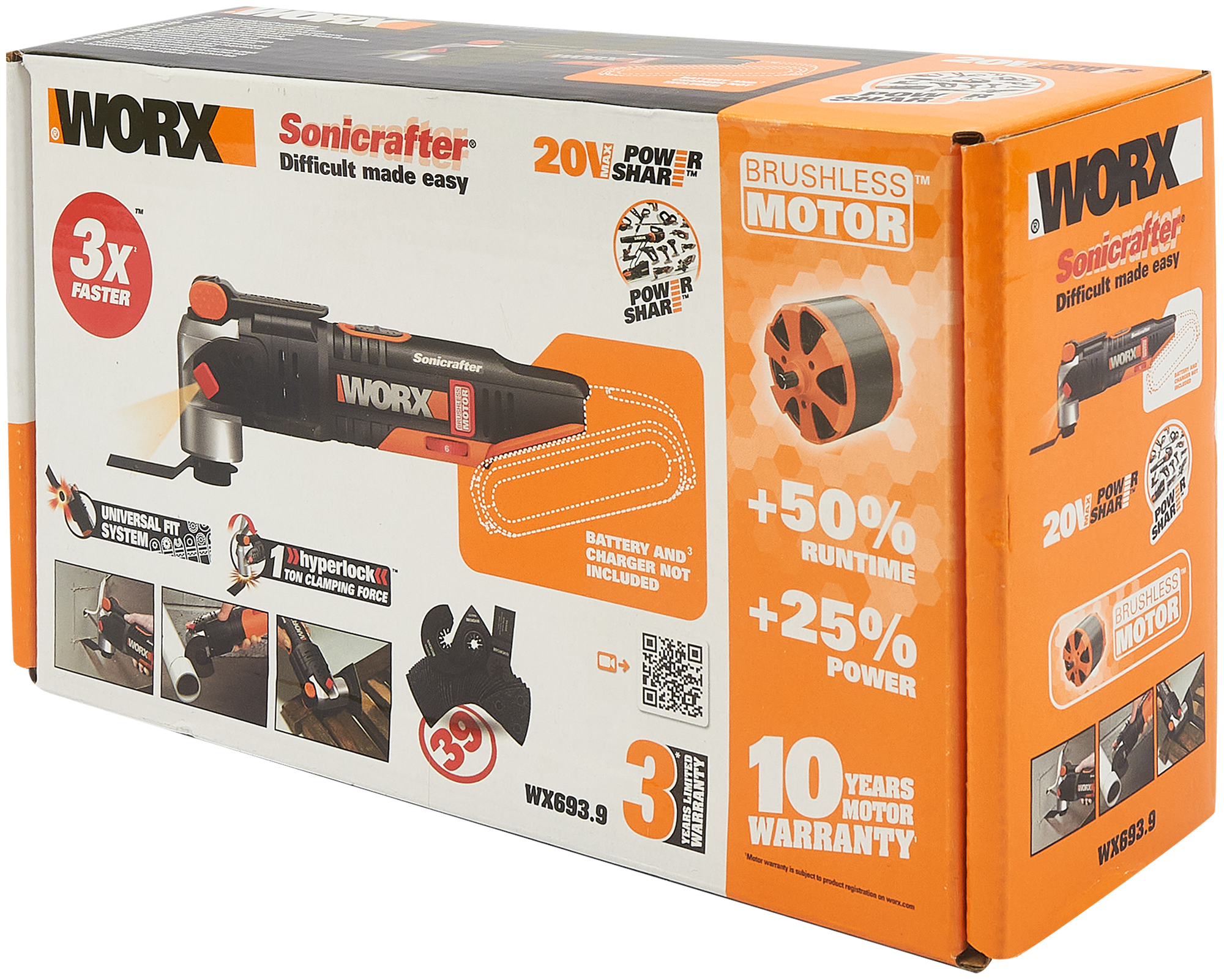 Аккумуляторный реноватор с бесщеточным мотором Worx WX693.9, 18000 кол/мин, 20 В, без АКБ и ЗУ, коробка - фотография № 8