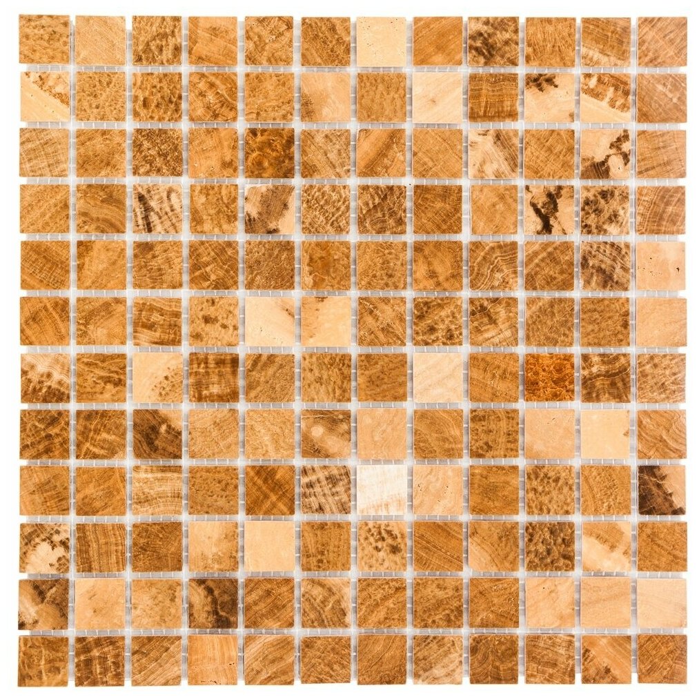 Мозаика из натурального мрамора Wooden Yellow DAO-607-23-4. Глянцевая. Размер 300х300мм. Толщина 4мм. Цвет желтый/коричневый. 1 лист. Площадь 0.09м2
