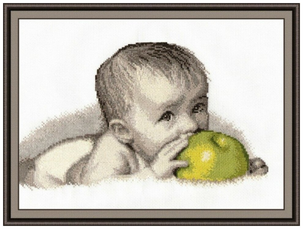 Малыш с яблоком #511 Овен Набор для вышивания 30 x 20 см Счетный крест