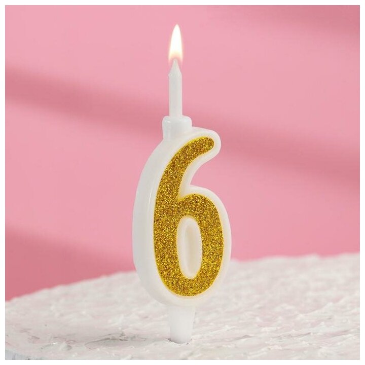 Свеча для торта "Суперблеск", 10,4 см, цифра "6", золотая блестка 6918539