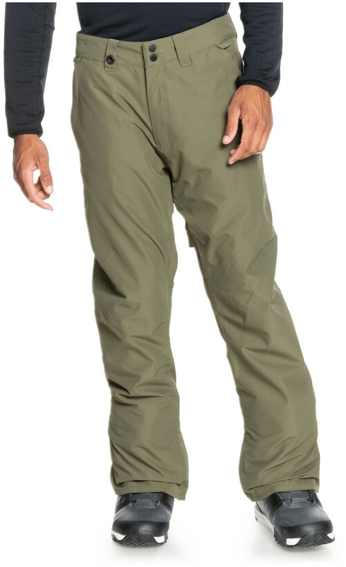 брюки для сноубординга Quiksilver, подкладка, карманы, мембрана, регулировка объема талии, утепленные, размер L, зеленый, хаки