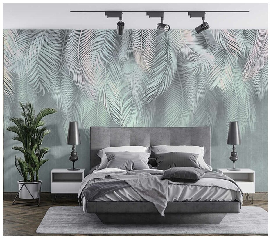 Фотообои на стену флизелиновые "Пальмовый бриз №2" с рисунком листья в спальню, в гостиную и на кухню. Пробное полотно - 50х250 см.
