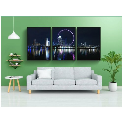 фото Модульный постер "сингапур, колесо обозрения, большое колесо" 180x90 см. из 3х частей в тубусе, без рамки lotsprints