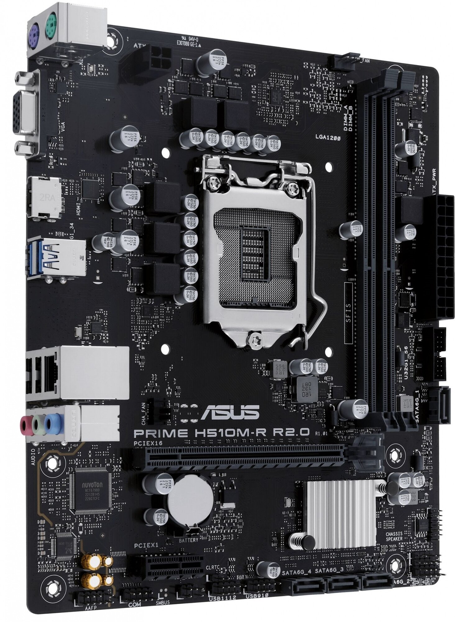 Материнская плата Asus PRIME H510M-R R2.0-SI Soc-1200 Intel H470 2xDDR4 mATX AC`97 8ch(7.1) GbLAN+VGA+HDMI White Box