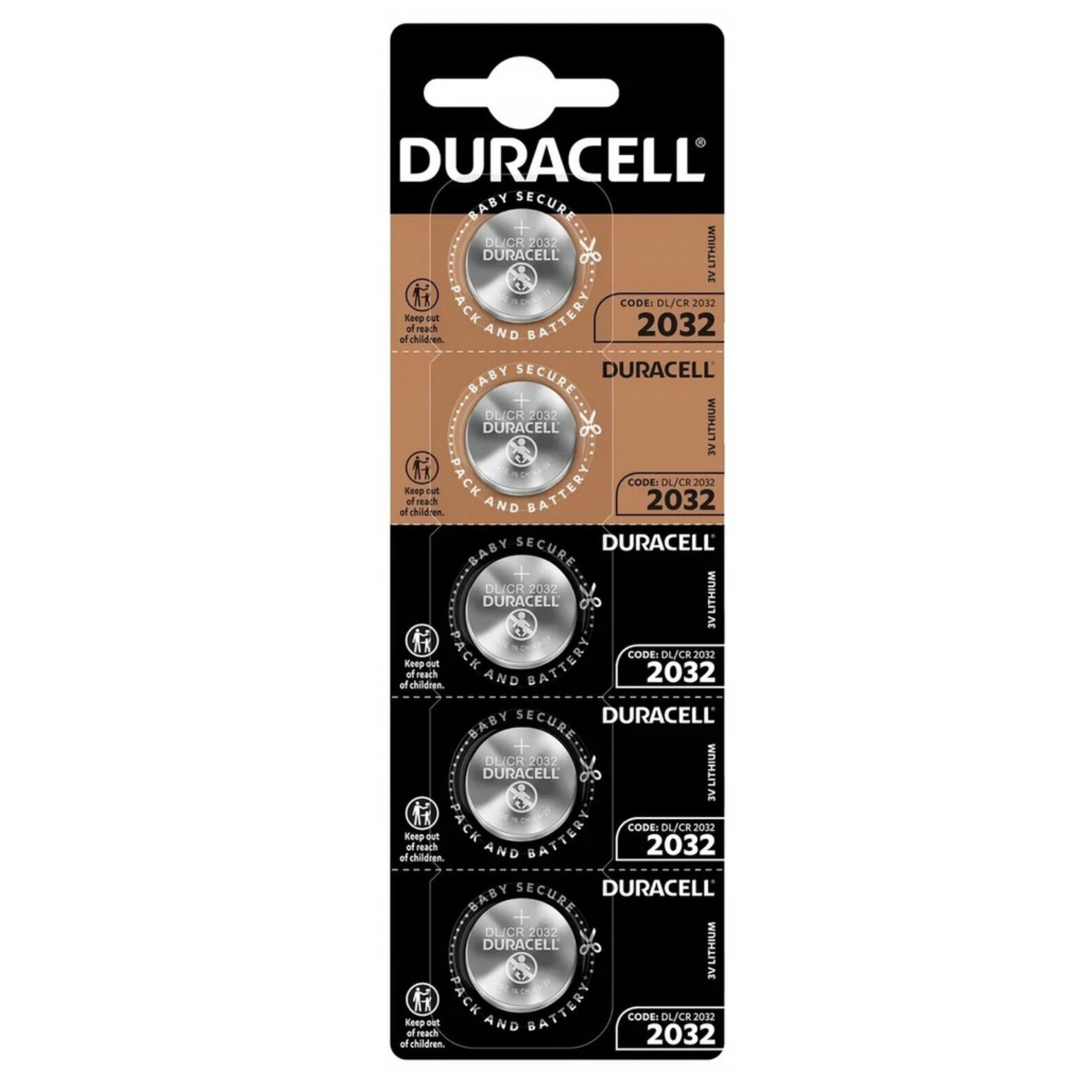 CR2032 Duracell батарейки литиевые плоские, 3В, 210 мАч, 5 штук в упаковке