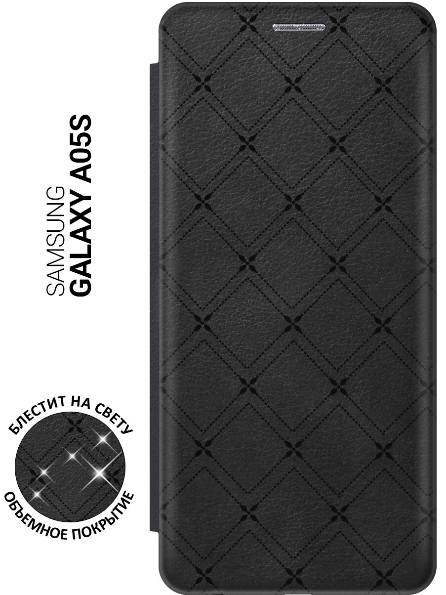 Чехол-книжка на Samsung Galaxy A05s / Самсунг А05с с рисунком "Стильные линии" черный