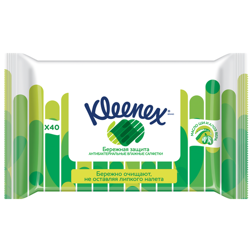 Kleenex Влажные салфетки, антибактериальные (семейные), 40 шт/уп влажные салфетки антибактериальные reva care 720 шт 10 уп х 72 шт