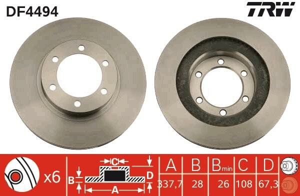 Диск тормозной передний Land CRUISER 120, PRADO 150, LEXUS GX450, GX470 DF4494 trw 1шт