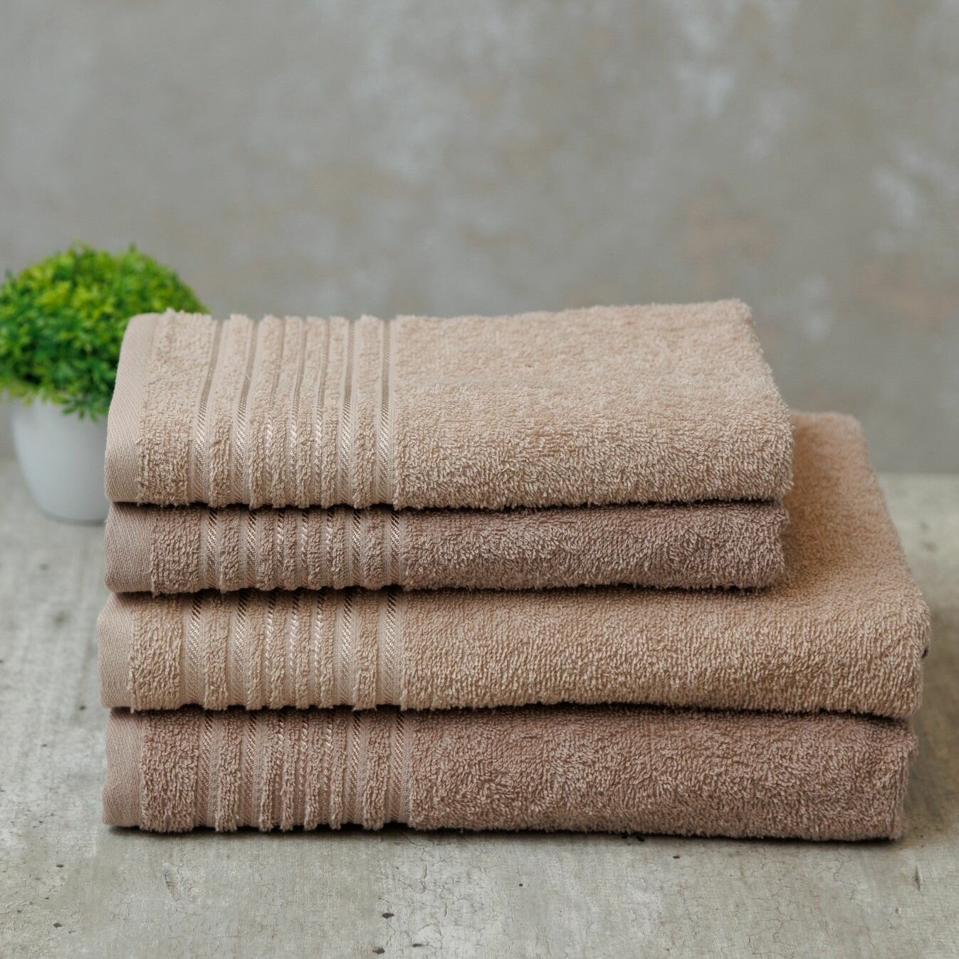 фото Набор полотенец махровых Терри Хоум, 4 шт, бежевый/темно-бежевый, хлопок