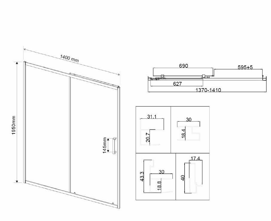 Душевая дверь в нишу Vincea City 140x195 VDS-5CT140CL стекло прозрачное, профиль хром