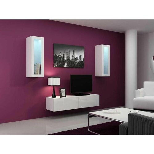 Стенка в гостиную Виго 8 210х200х42 белый белый глянец 37471₽