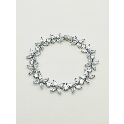 Браслет, фианит, стразы, размер 17.5 см, серебристый