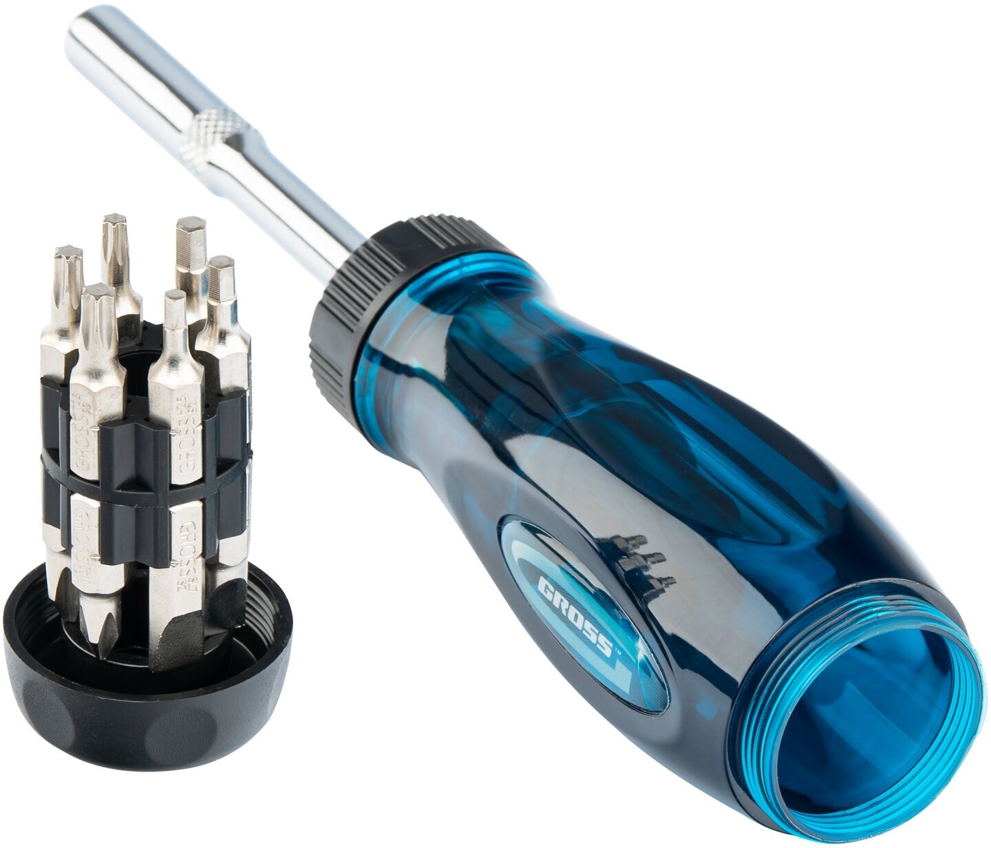 Отвёртка со сменными битами Gross 11603, 14 предм, синий/черный