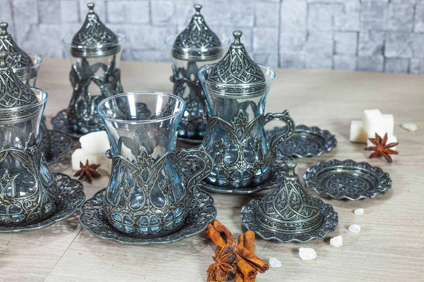 Набор турецких армуд на 6 персон античное серебро — фото 1
