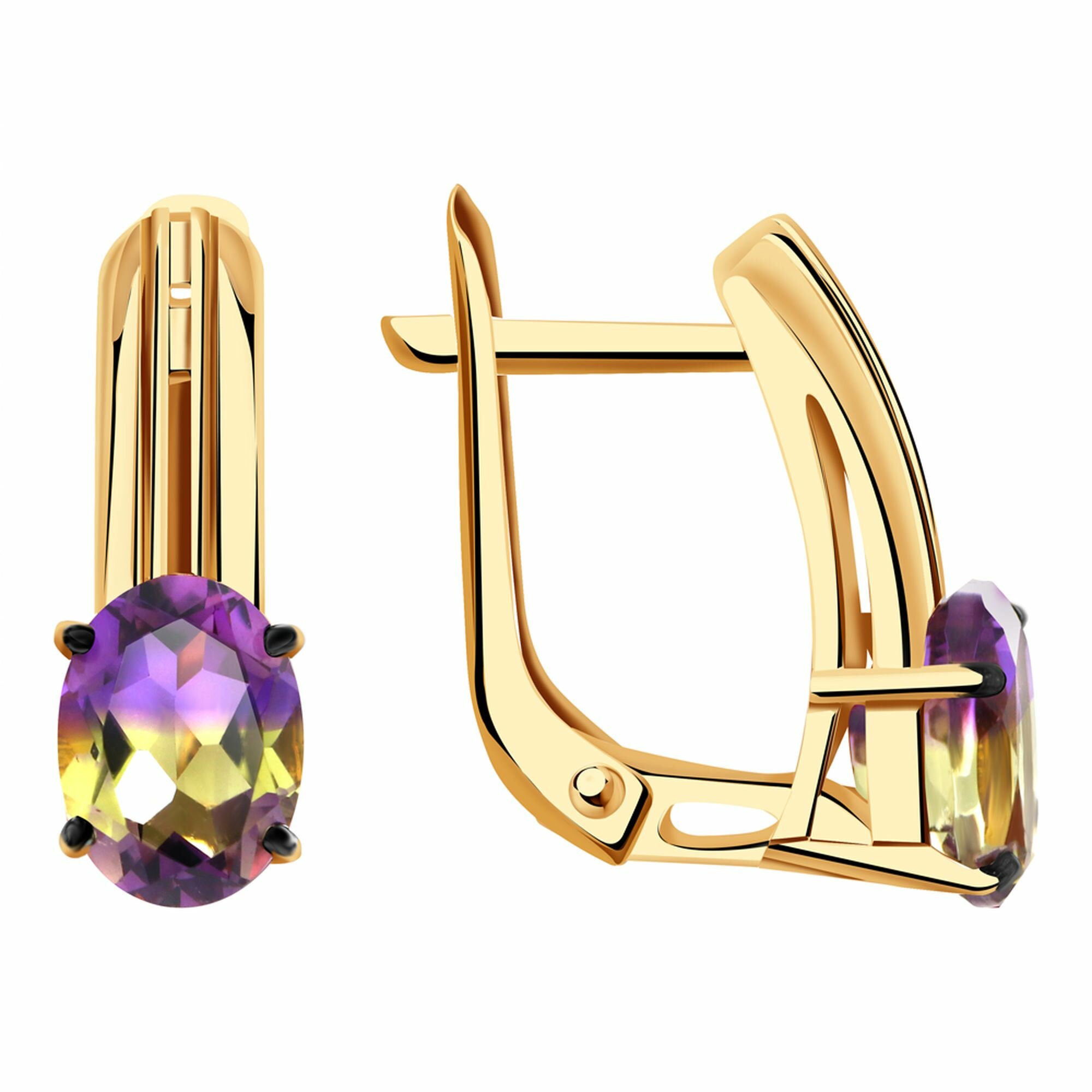 Серьги Diamant online, красное золото, 585 проба, аметрин, длина 1.6 см, , фиолетовый