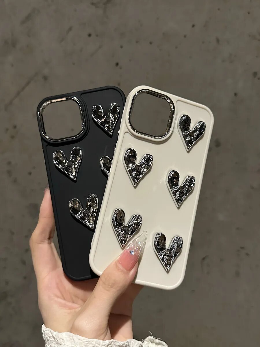 Чехол "О'кейси", силикон, с зеркальными сердцами, для iPhone 13, белый — фото 1