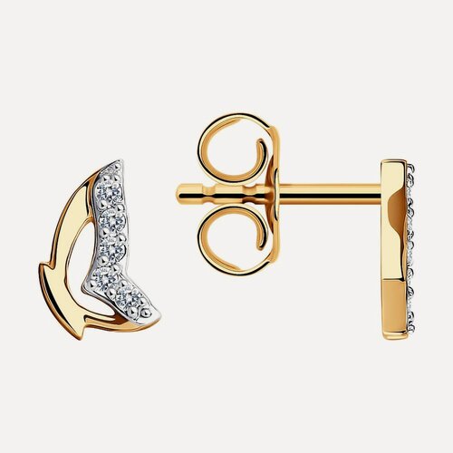 Изображение товара Серьги пусеты, красное золото, 585 проба, фианит