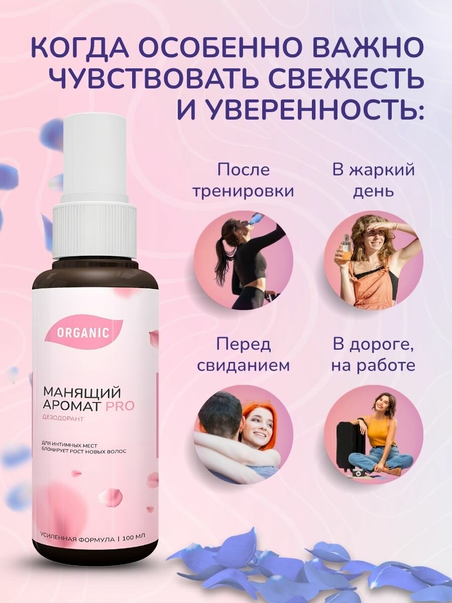 Картинки Натуральный дезодорант женский Манящий аромат Pro спрей для интимной гигиены, замедляющий рост волос Набор 2шт по 100мл.