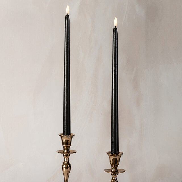 Столовая светодиодная свеча с имитацией пламени Romance 38 см черная  2 шт с пультом  таймер  на батарейках  Koopman  AWL100660