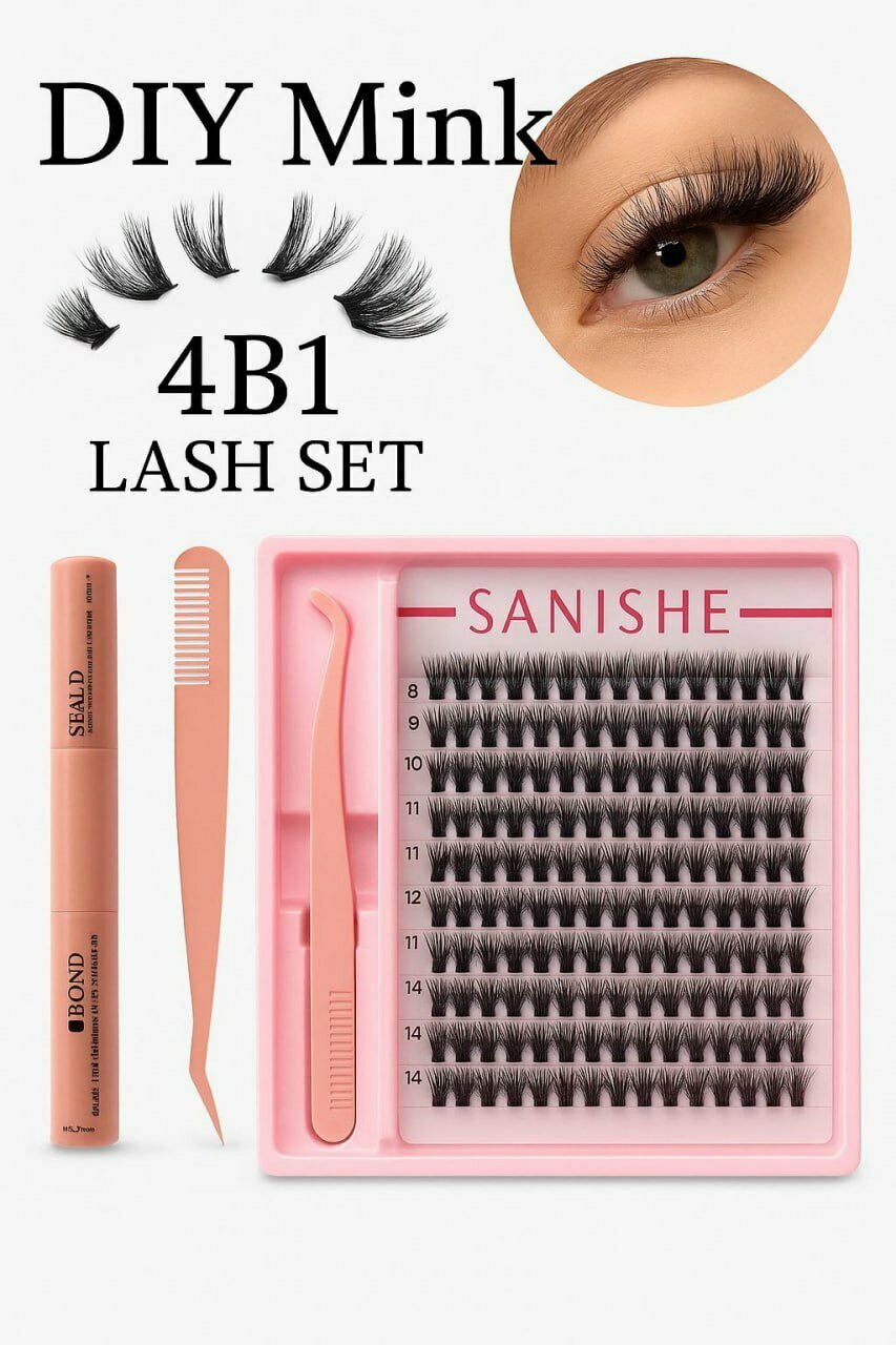 Набор ресниц Savdo Belgisi, 4 в 1, накладные, гипоаллергенные, чёрные