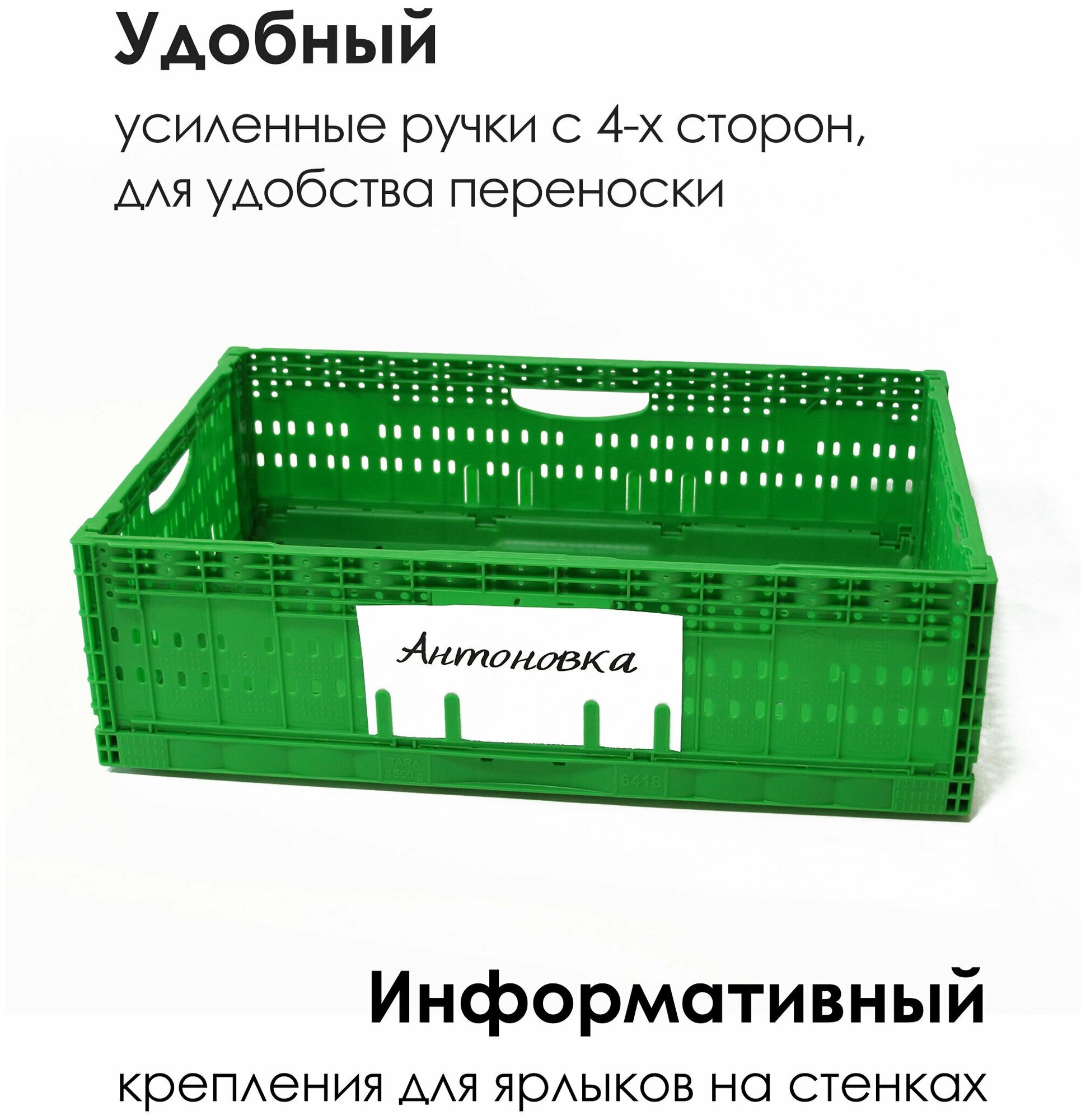 Ящик складной пластиковый перфорированный, для овощей, фруктов, усиленный, 40х60 см - фотография № 3
