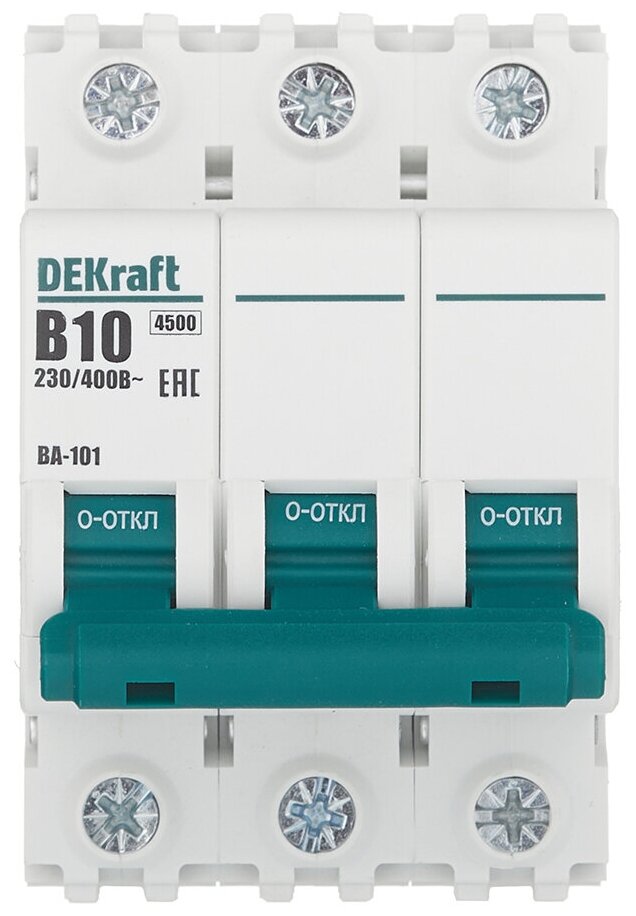 DEKraft Автоматический выключатель 3Р 10А х-ка B ВА-101 4,5кА