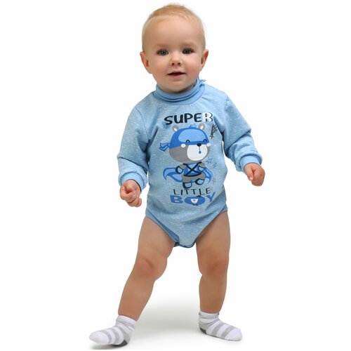 фото Боди - водолазка для малыша babyglory "супергерои" (футер с начесом) цвет: голубой размер: 26-80