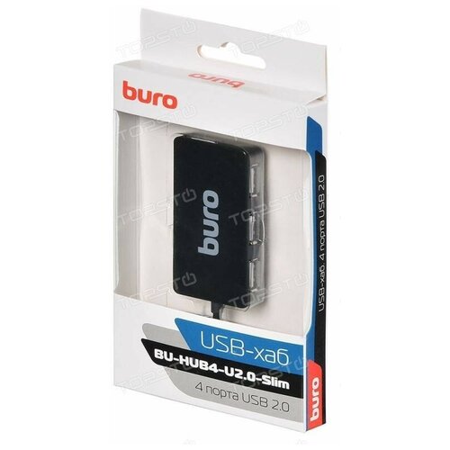 Хаб (разветвитель) Buro BU-HUB4-U2.0-Slim, черный