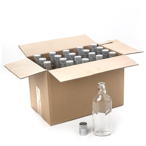 фото 20 бутылок "фляжка" 0,5 л с пробками гуала в коробке россия
