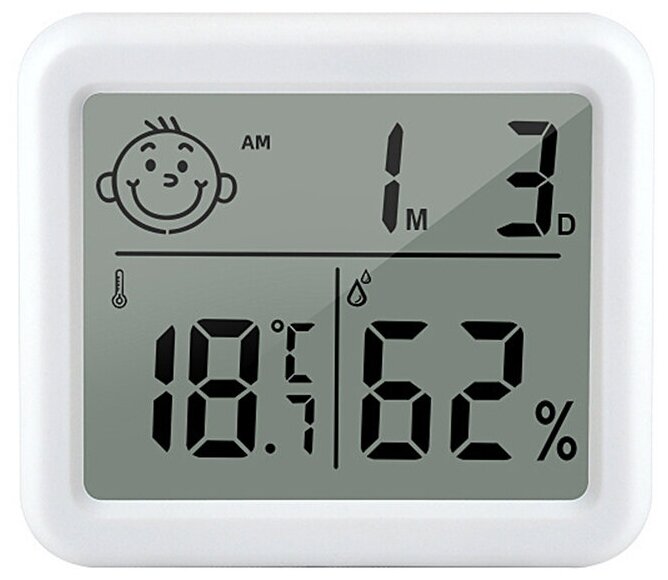 Электронный комнатный градусник-гигрометр (термометр) 8x7 см белый